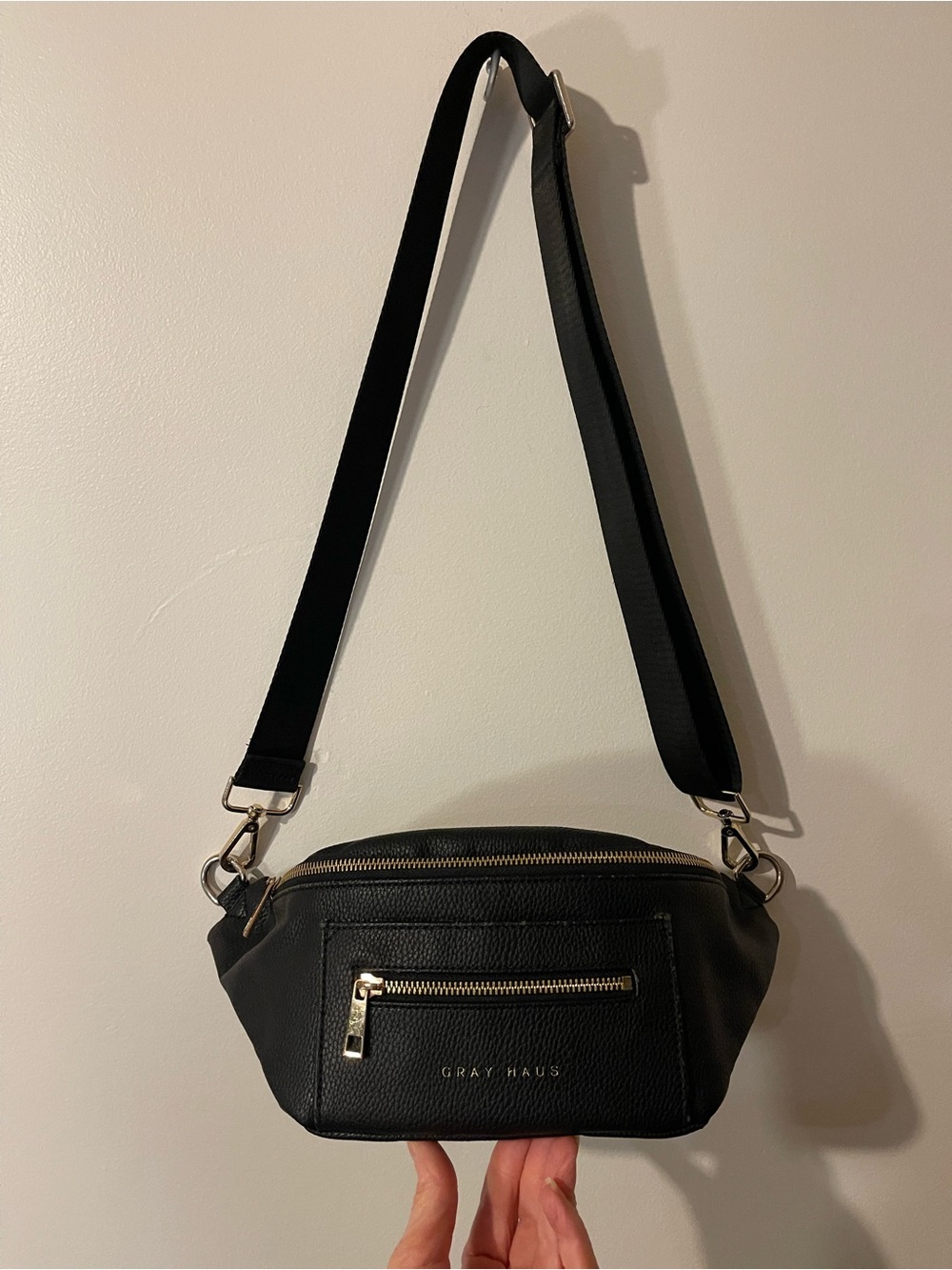 Gray Haus Black Pebbled Faux Leather Crossbody Sling Belt Bag Fanny Wear @ Edges